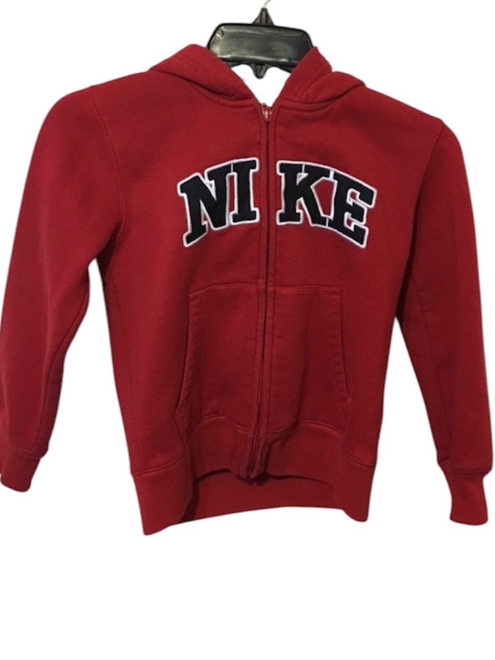 Nike Boys Red Full Zip Hoodie Navy Logo Size 6 Youth